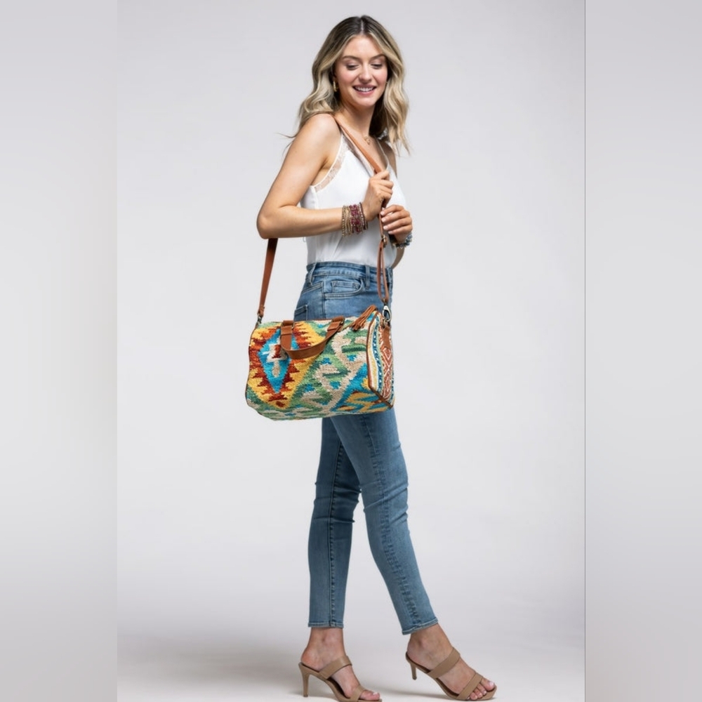 Handmade Boho Chic Satchel / Boston Bag - Navajo Aztec Inspired Design - Picture 5 of 9